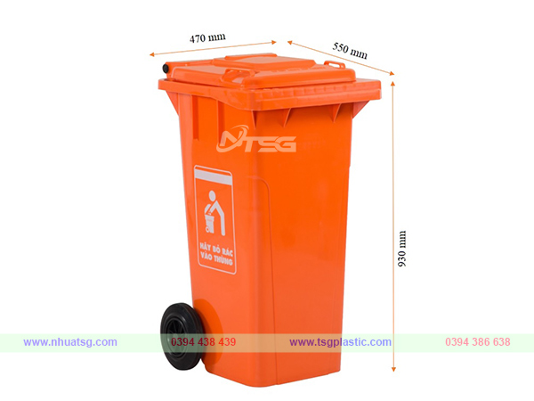 Kích thước thùng rác 120l màu cam