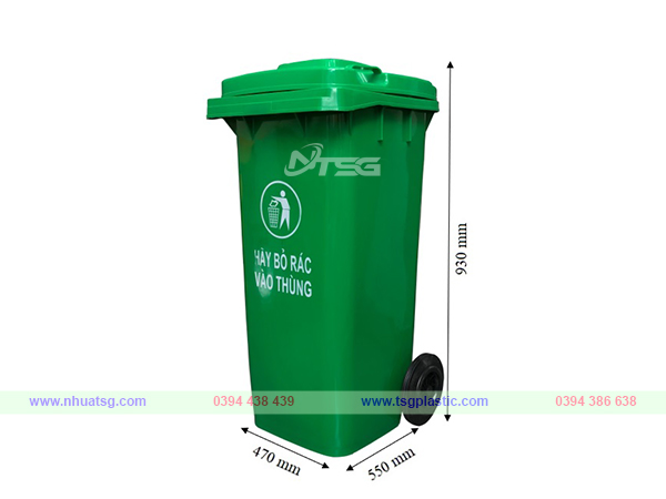 Kích thước thùng rác 120l xanh lá