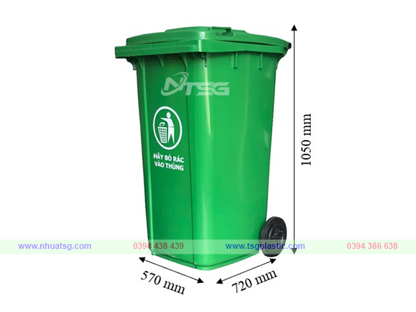 Kích thước thùng rác 240l màu xanh lá