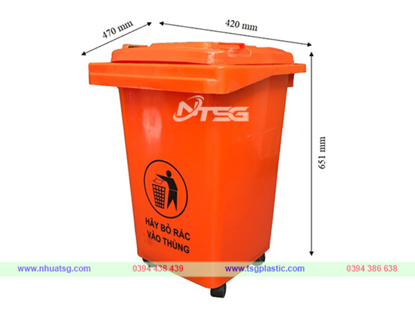Kích thước thùng rác 60L màu cam