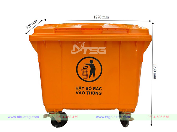Kích thước thùng rác 660l màu cam