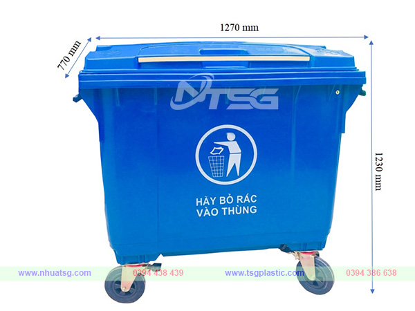 Kích thước thùng rác 660l màu xanh dương