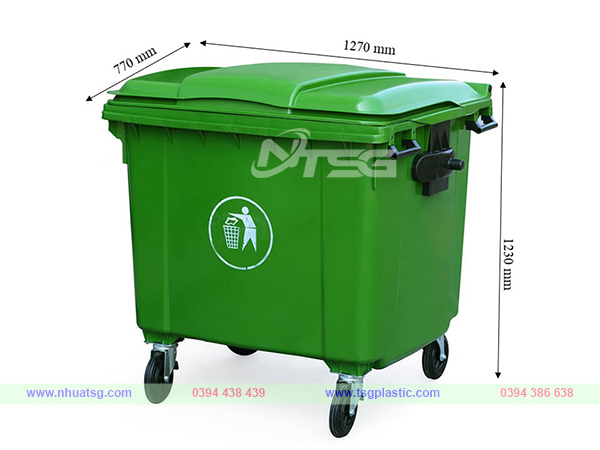 Kích thước thùng rác 660l màu xanh lá