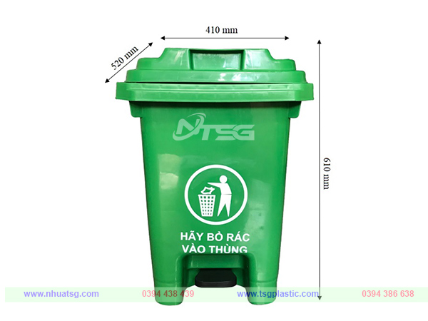 Kích thước thùng rác HDPE 60 lít đạp chân