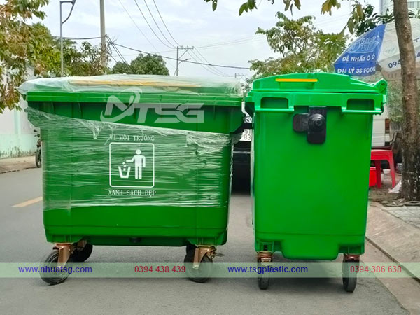 Mẫu thùng rác 660l nhựa HDPE màu xanh lá