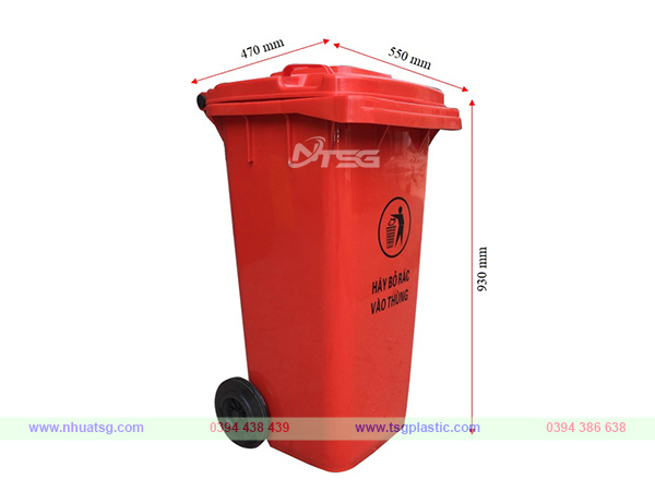 Kích thước thùng rác 120l màu đỏ