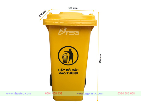 Kích thước thùng rác 120l màu vàng