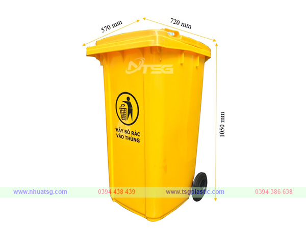 Kích thước thùng rác 240l màu vàng