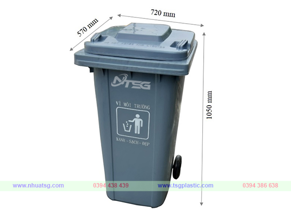 Kích thước thùng rác 240l màu xám