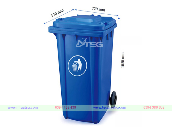 Kích thước thùng rác 240l màu xanh dương