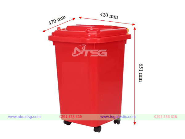 Kích thước thùng rác 60l màu đỏ