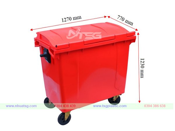Kích thước thùng rác 660l màu đỏ
