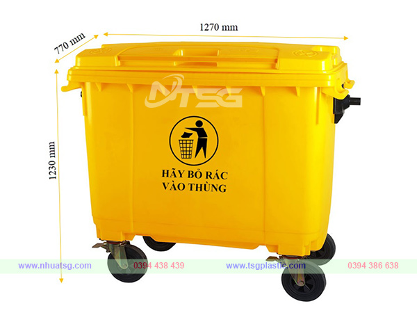 Kích thước thùng rác 660l màu vàng