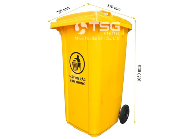 Kích thước thùng rác y tế 240L màu vàng