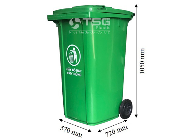 Kích thước thùng rác y tế 240 lít màu xanh