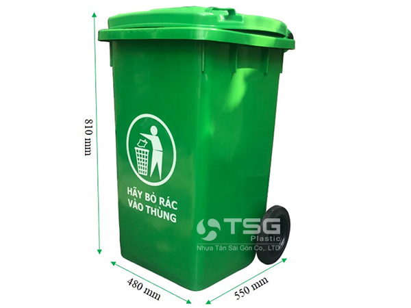 Kích thước thùng rác 100 lít xanh lá