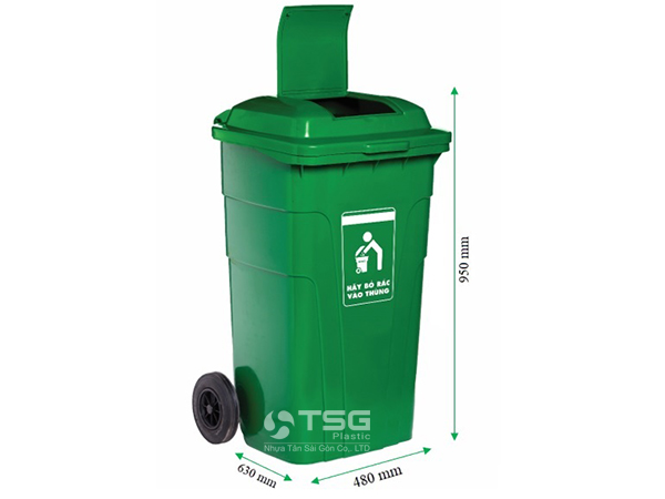 Kích thước thùng rác 150L xanh lá