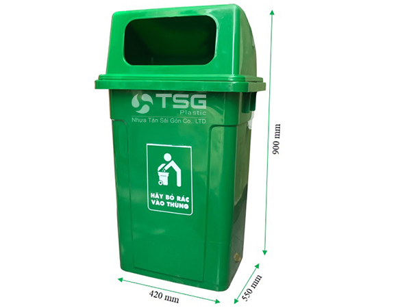 Kích thước thùng rác nắp hở 90L xanh lá