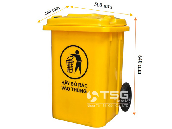 Kích thước thùng rác 80L màu vàng